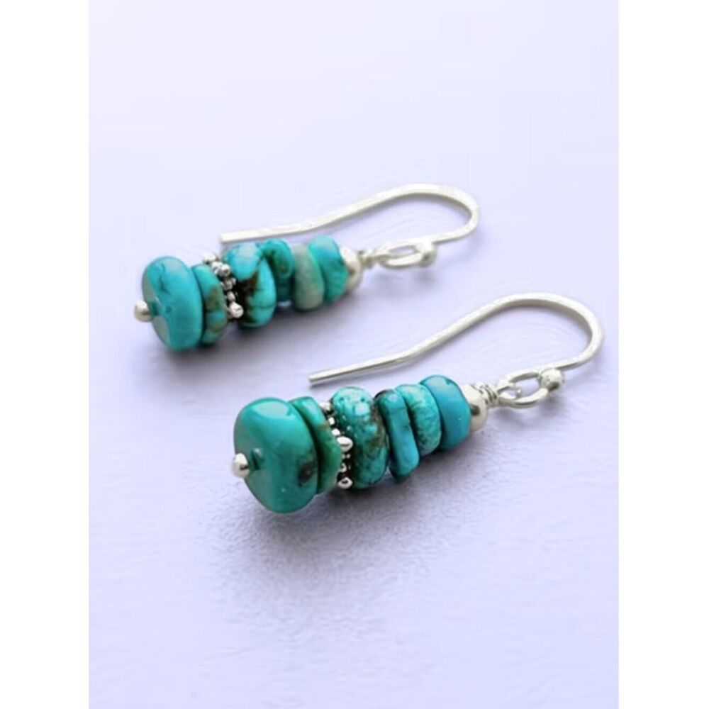NWT Southwestern Faux Turquoise Flat Stacked Beads Pendant Earrings Boho